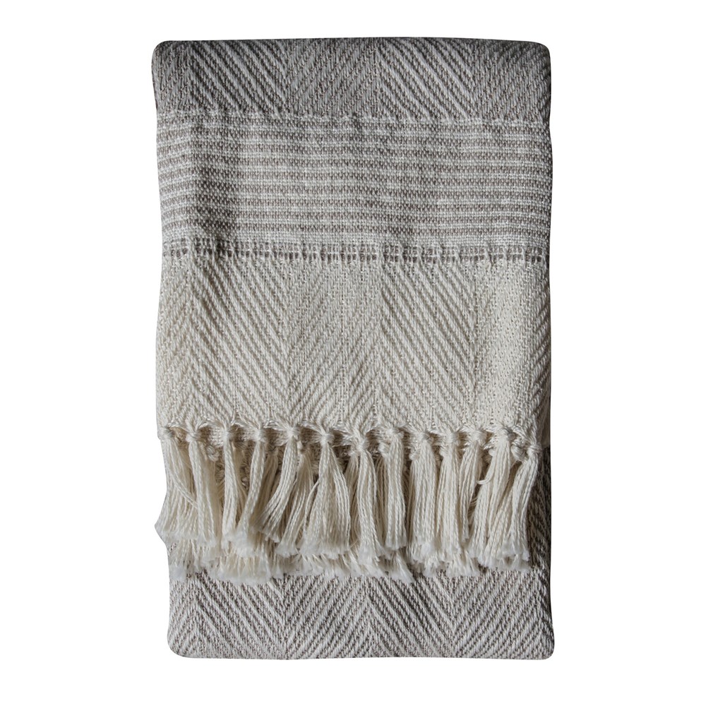 Mia Woven Chevron Tassel Textured Throw in Natural